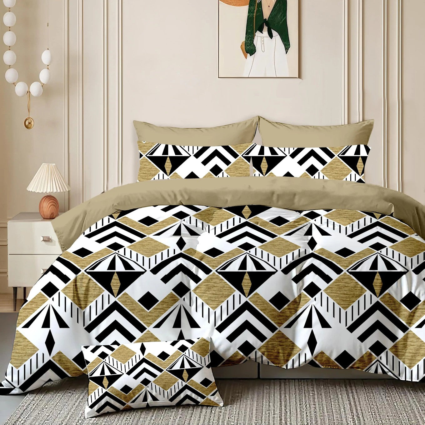 NESTLOOM Heavy Glace Cotton Bedsheet- Green Beige