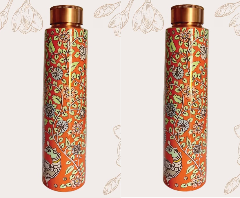 Dancing Peacocks Kalamkari Art Water Bottle Pack of 2