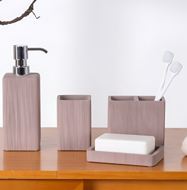 Pastel Brown 4 Pieces Textured Bath Accessories Set