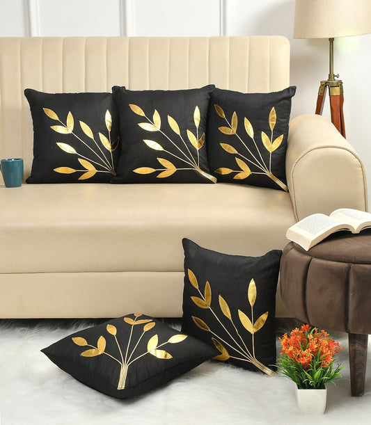Decorative Golden Leaf Striped Pillow Cover For Bedroom & Living Room