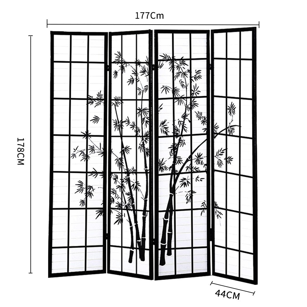 Levede 4 Panel Room Divider Screen Door Stand Privacy Fringe Wood Fold