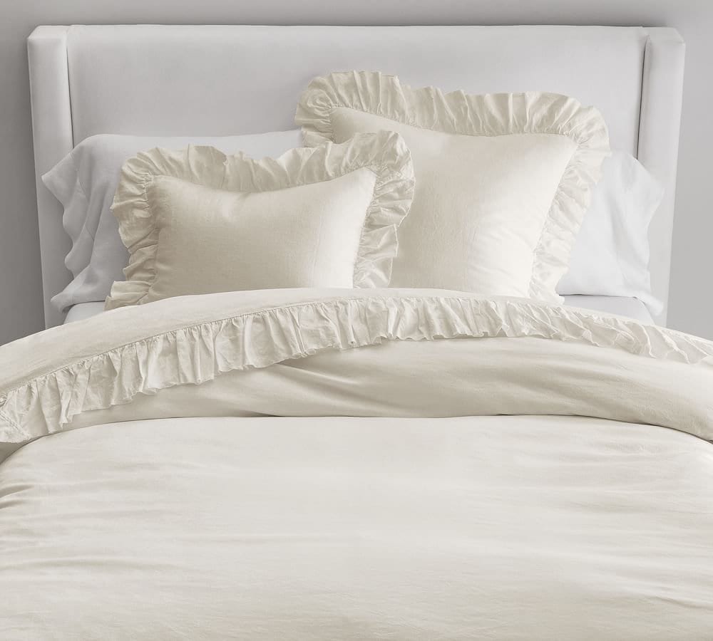Ivory - 100% Pure Linen | Linen Cotton Mix | 3 Piece Ruffle Duvet