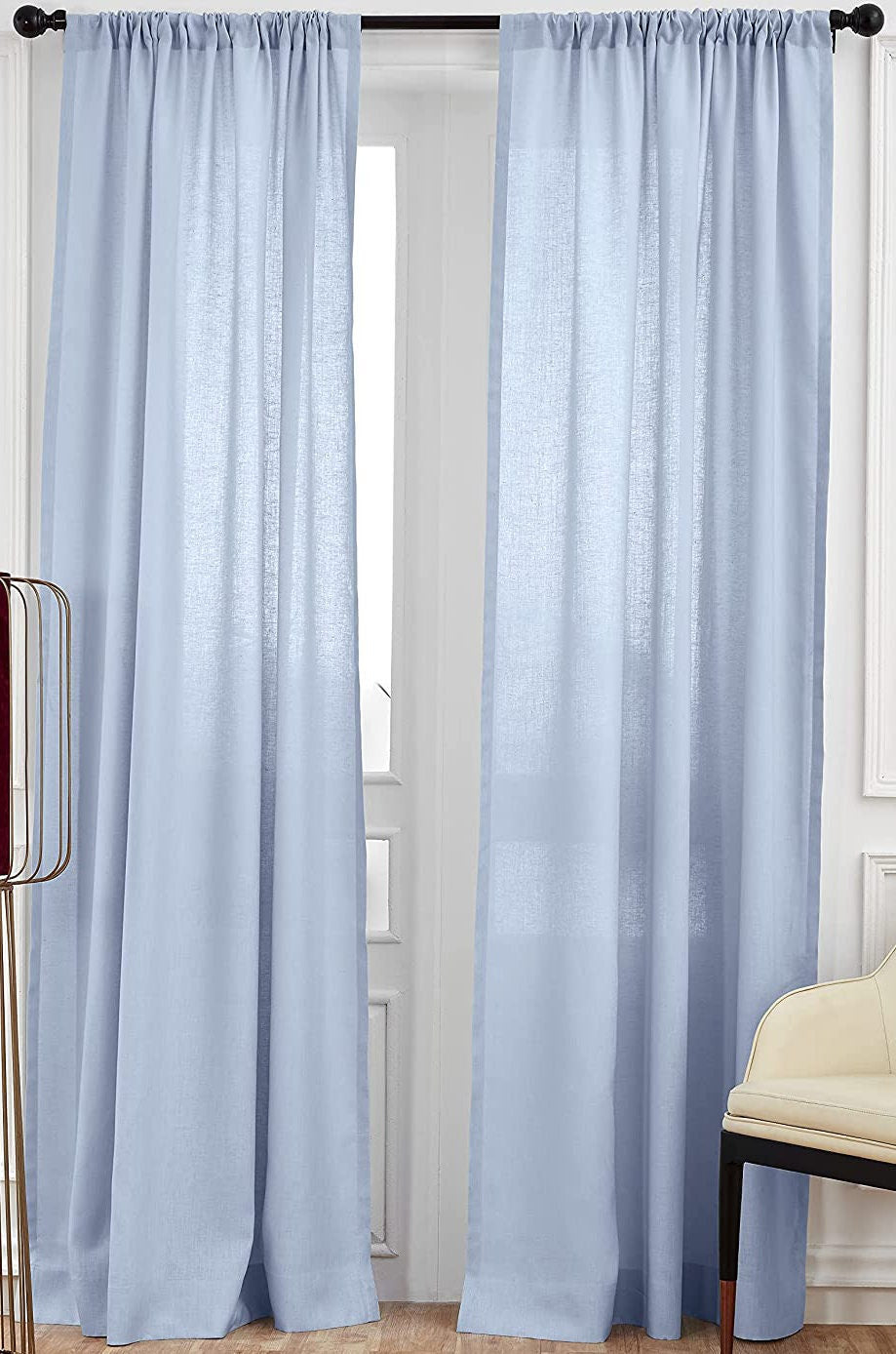 Sky Blue - 100% Pure Linen Curtains | Cotton Linen Mix | Two Panels |