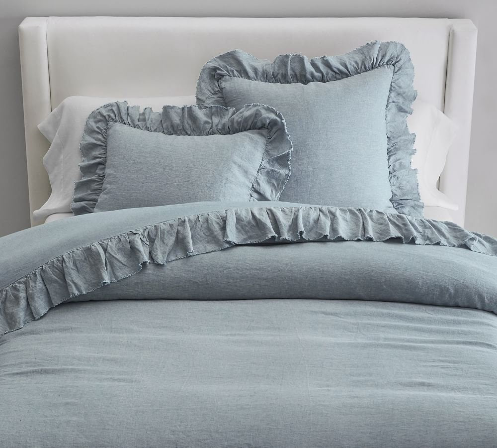 Sky Blue - 100% Pure Linen | Linen Cotton Mix | 3 Piece Ruffle Duvet