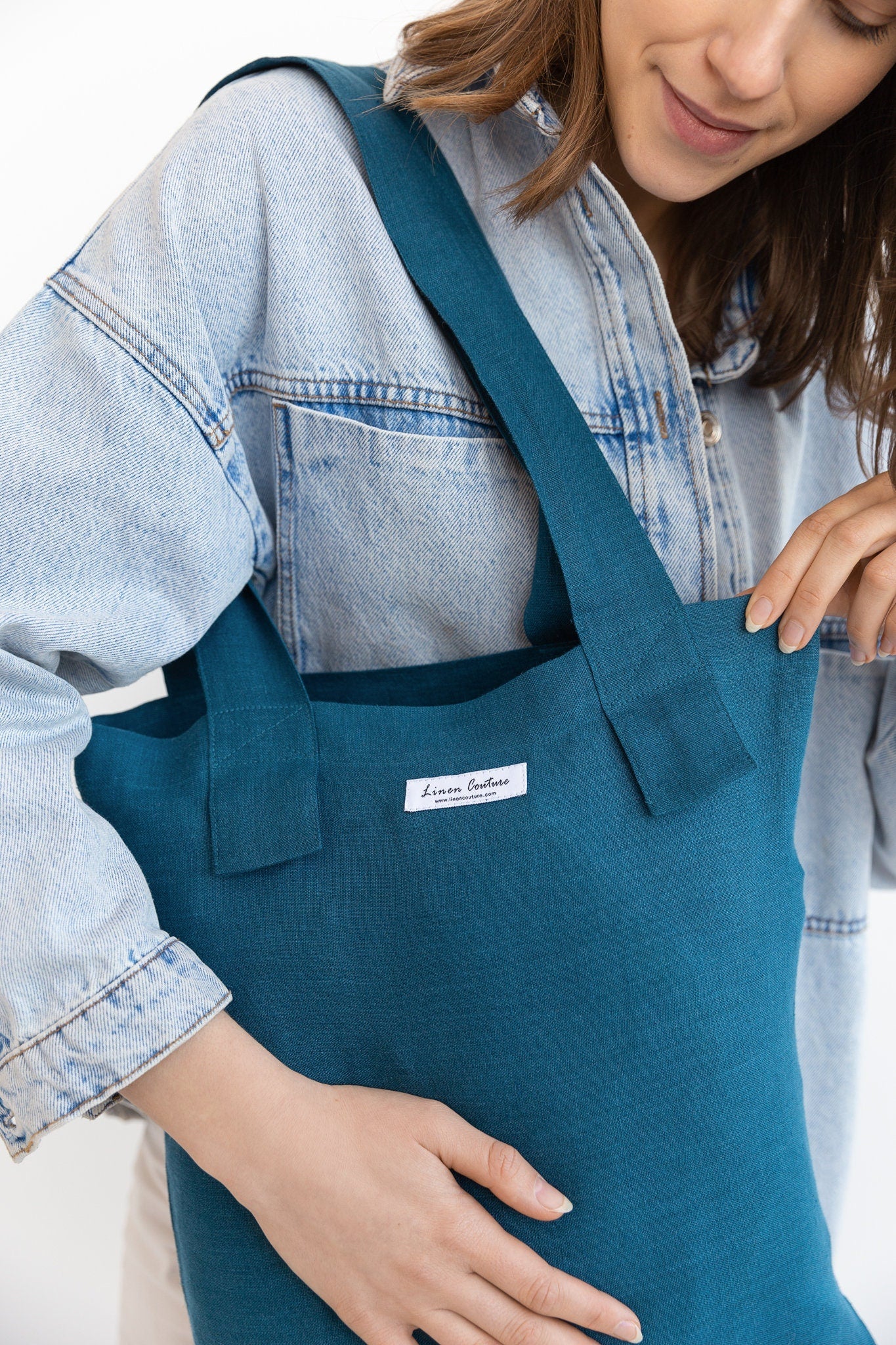 Greyish Green linen large tote bag