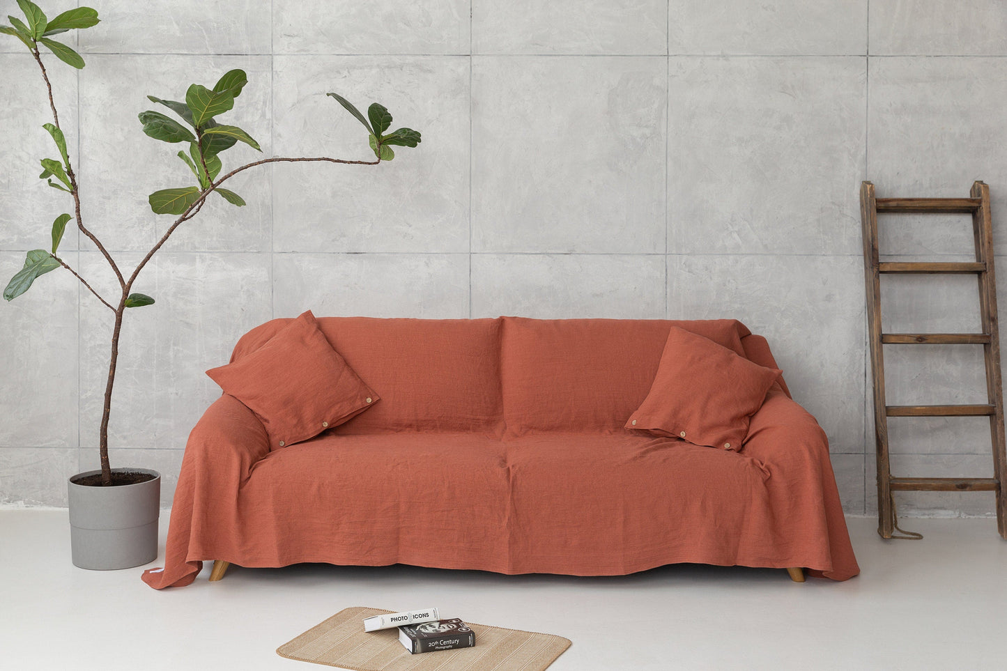 Melange Burgundy linen couch cover