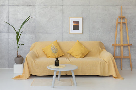 Canary Yellow linen couch cover