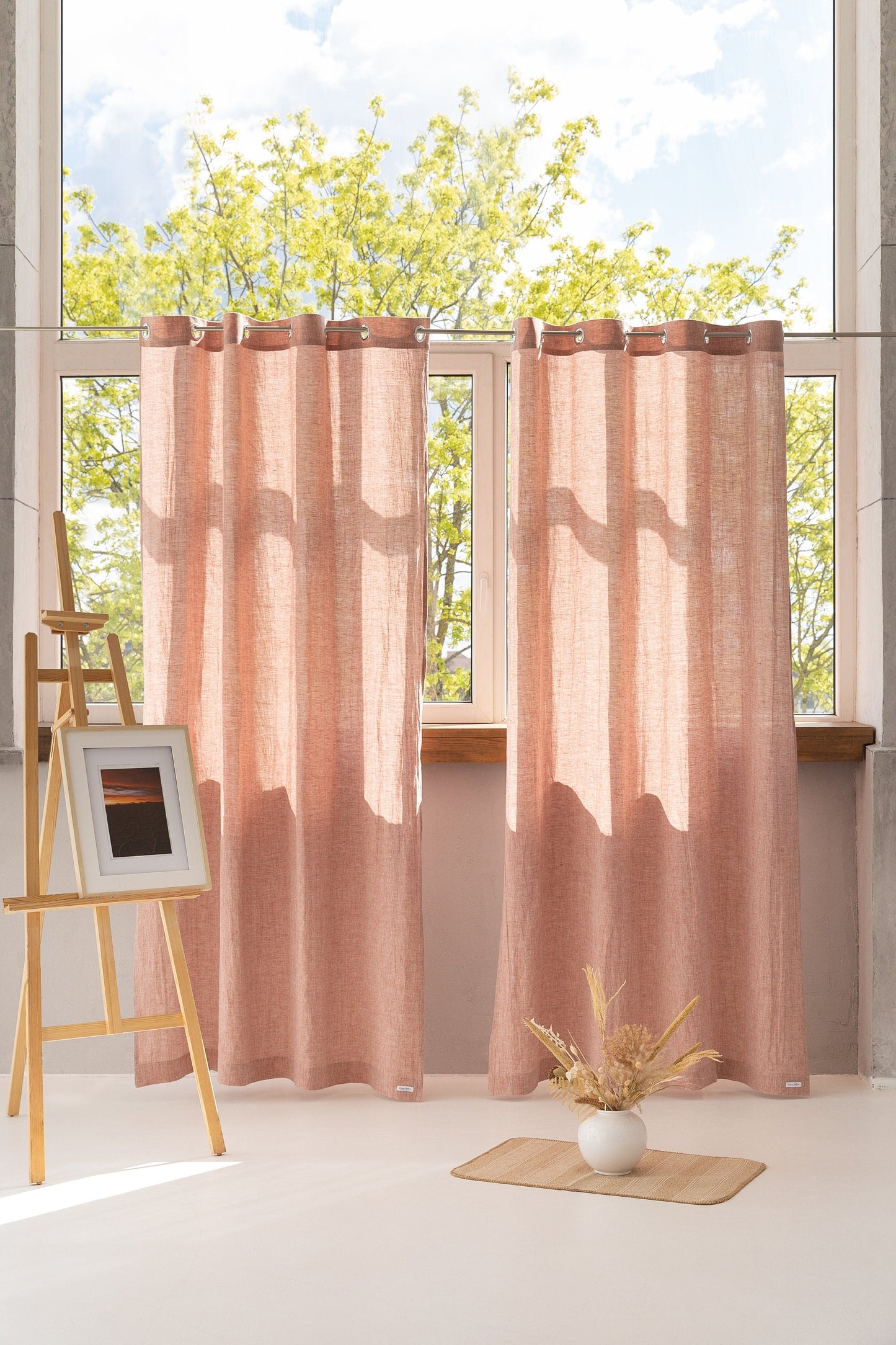 Melange Burgundy linen curtain with grommets