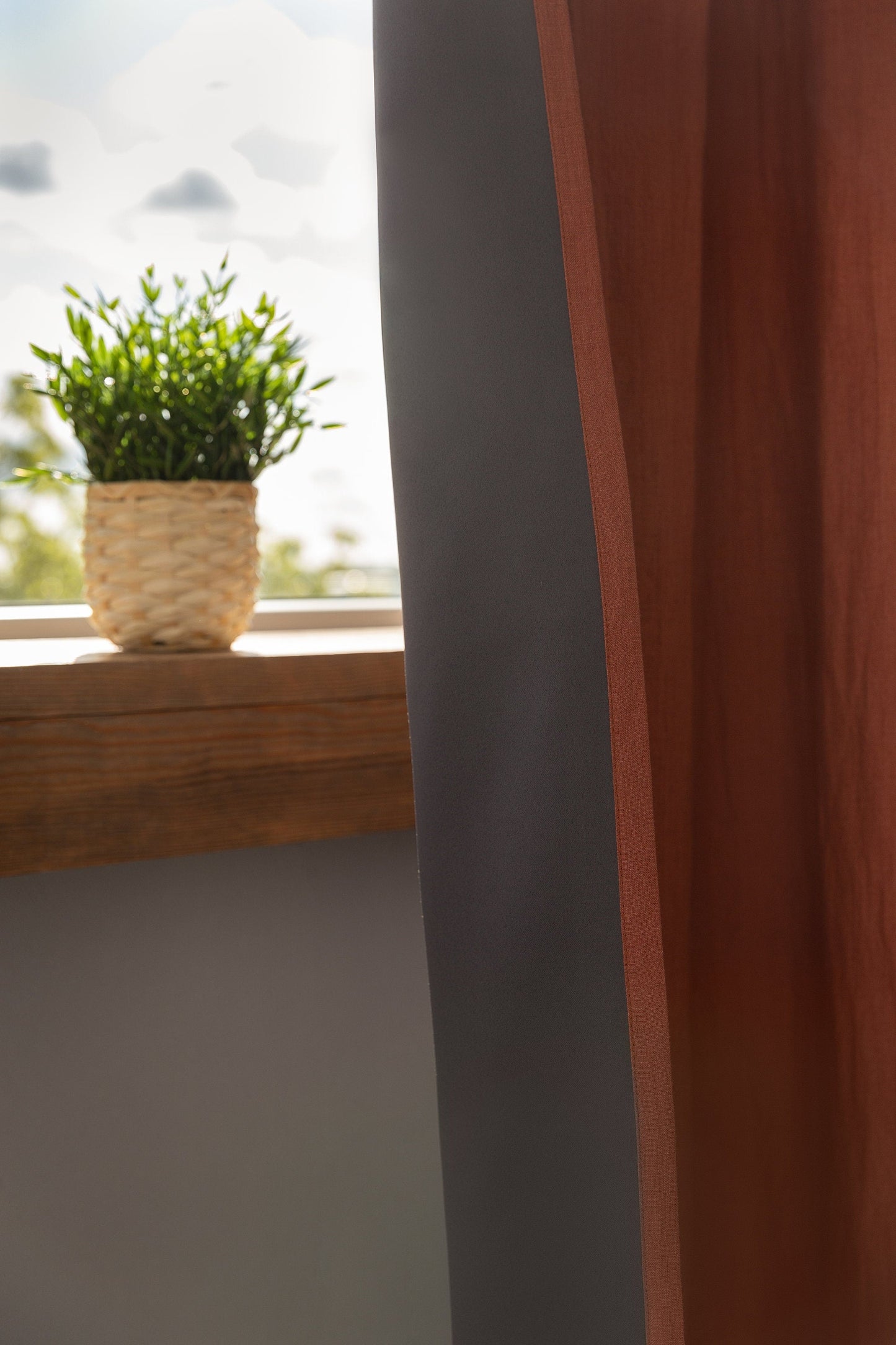 Reddish Brown linen curtain with blackout, rod pocket
