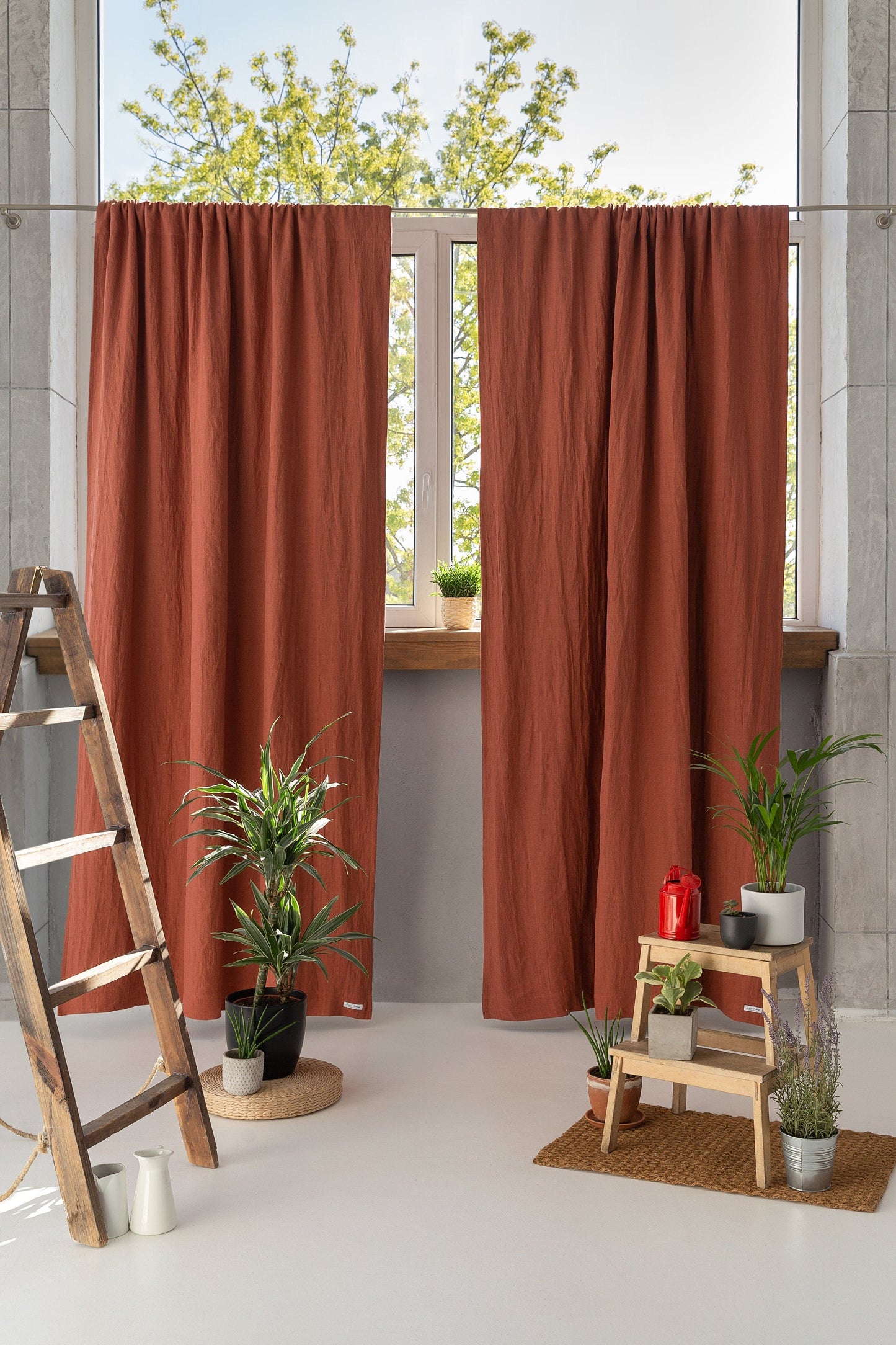 Reddish Brown linen curtain with blackout, rod pocket