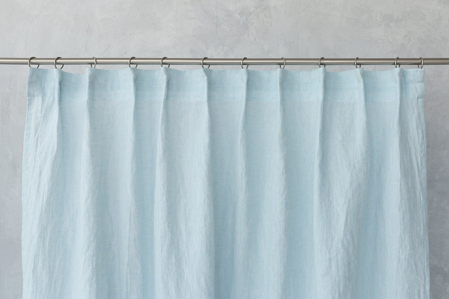 Baby Blue linen curtain with pleating tape and crown