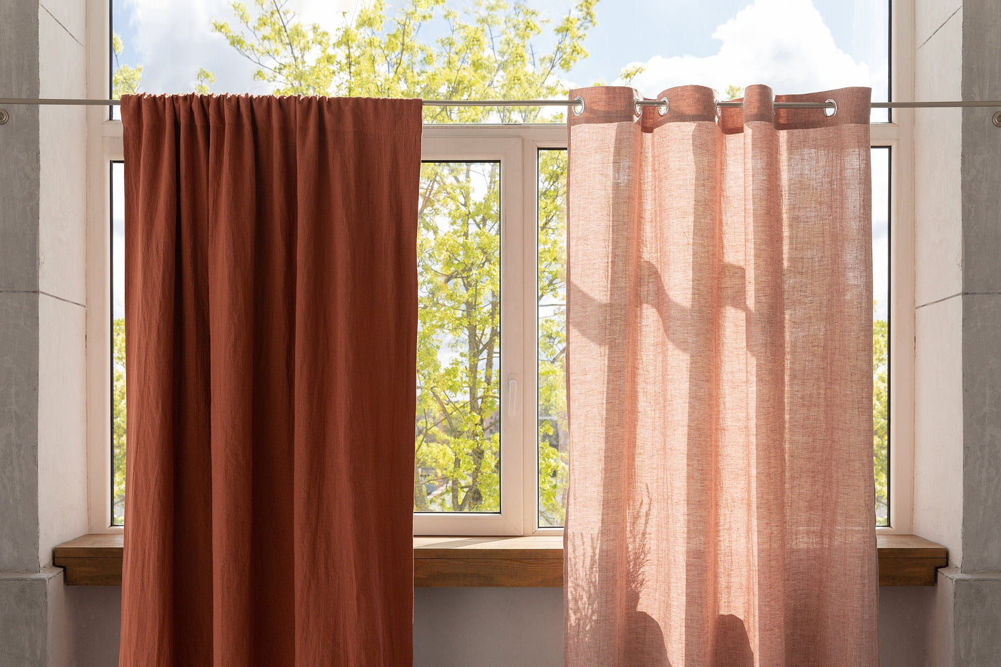 Reddish Brown linen curtain with blackout, rod pocket