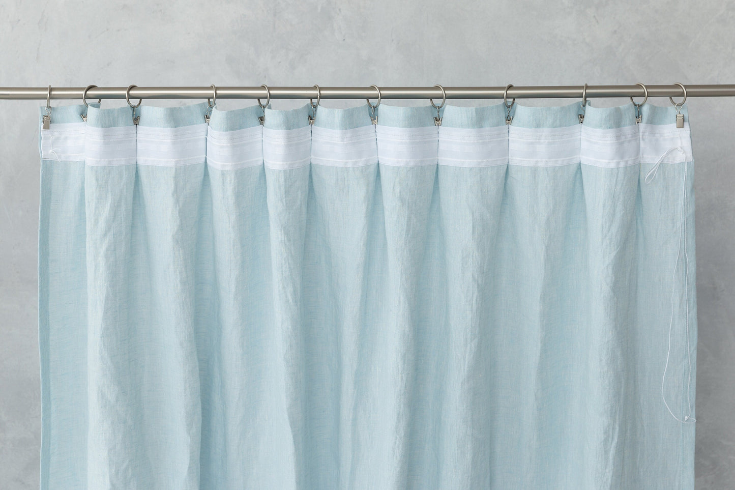 Baby Blue linen curtain with pleating tape and crown
