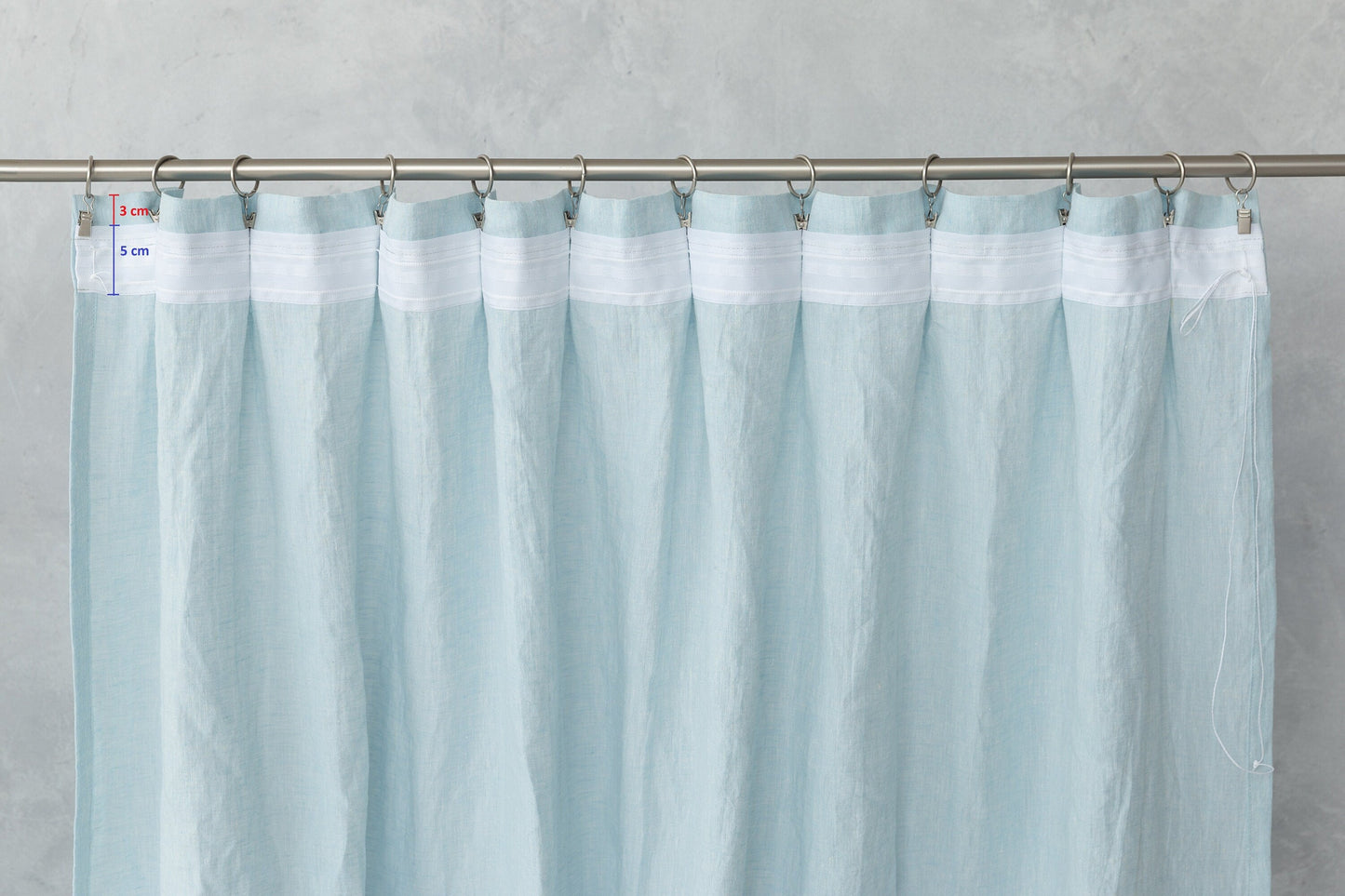 Baby Blue linen curtain with pleating tape and crown