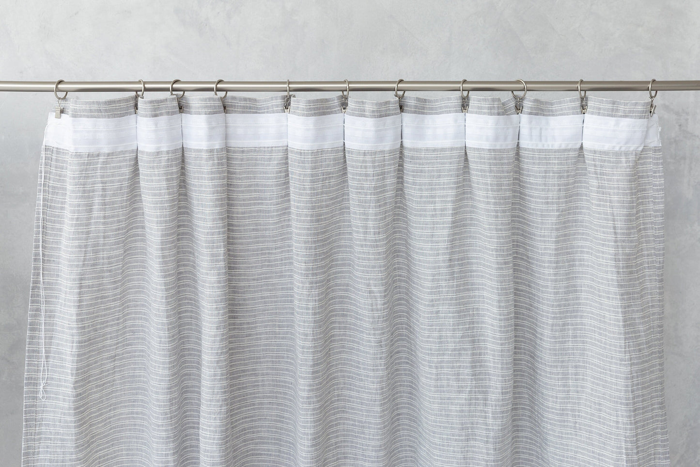 Cloudy Grey Stripe linen curtain with pleating tape and crown