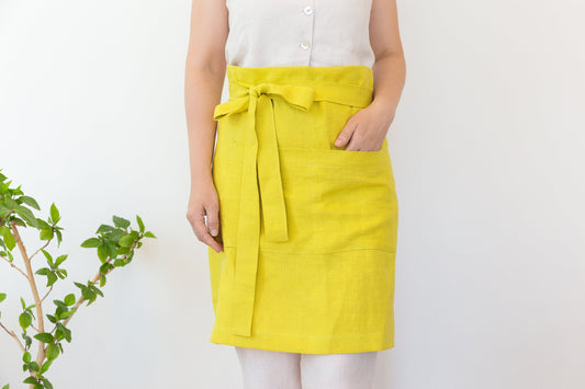 Lemon linen waist apron