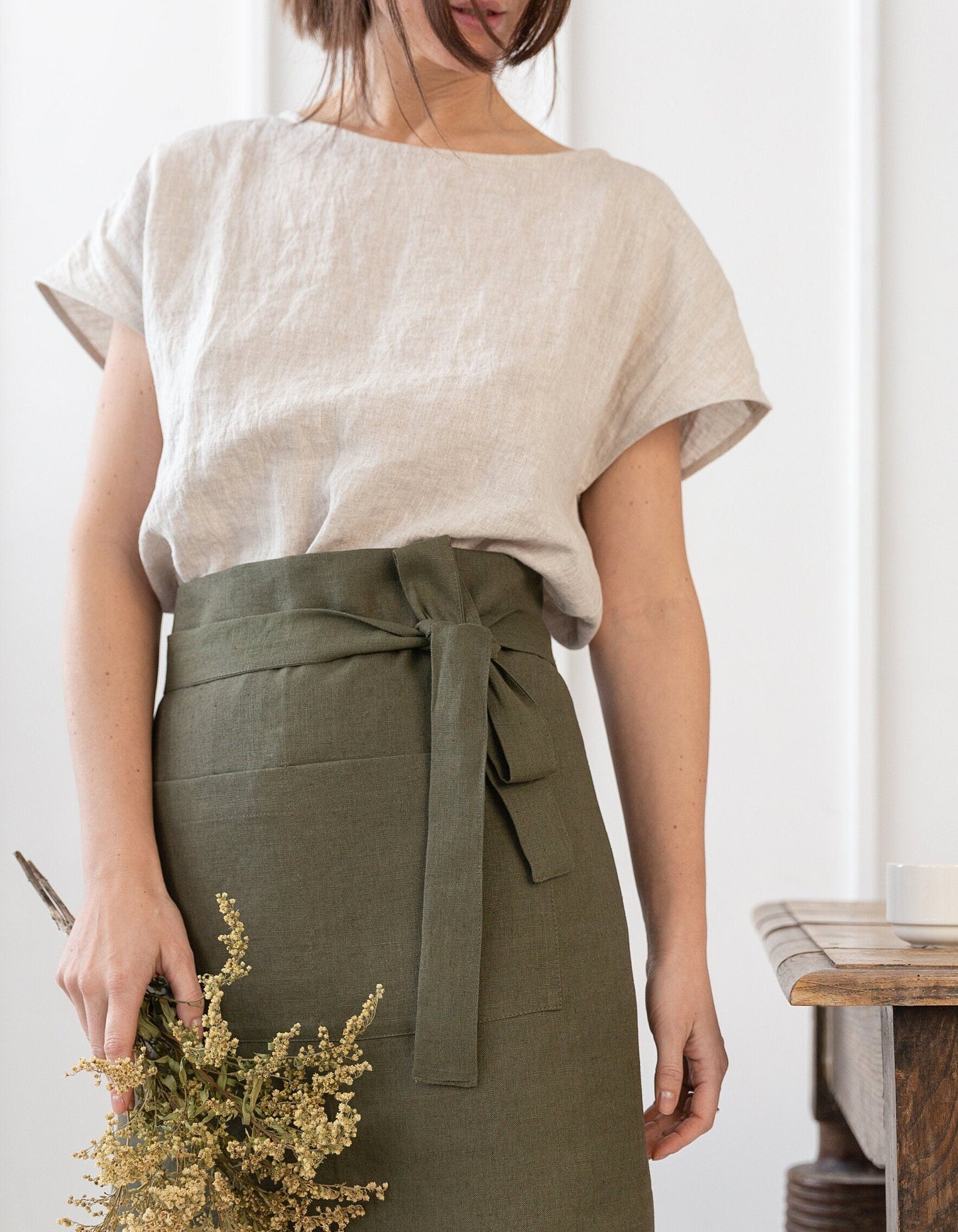 Lemon linen waist apron