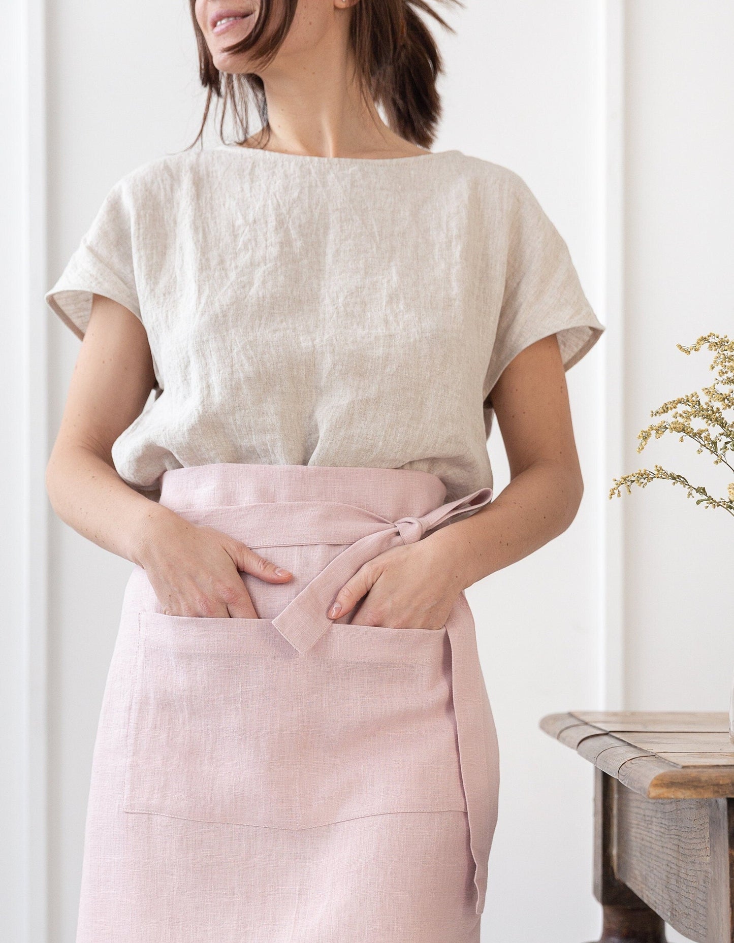 Lemon linen waist apron