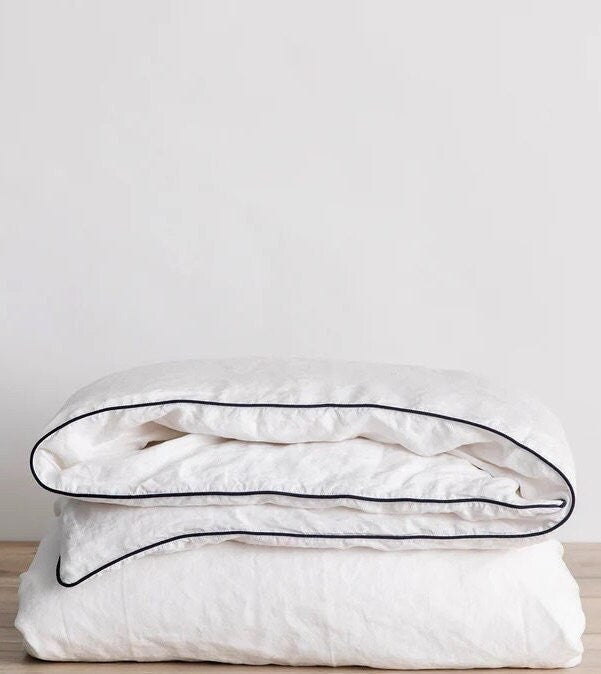 White with Navy Piping  - 100% Pure Linen or Linen Cotton | 3 Piece