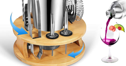 VIKUS Cocktail Shaker Set Bartender Kit with Rotating Bamboo and