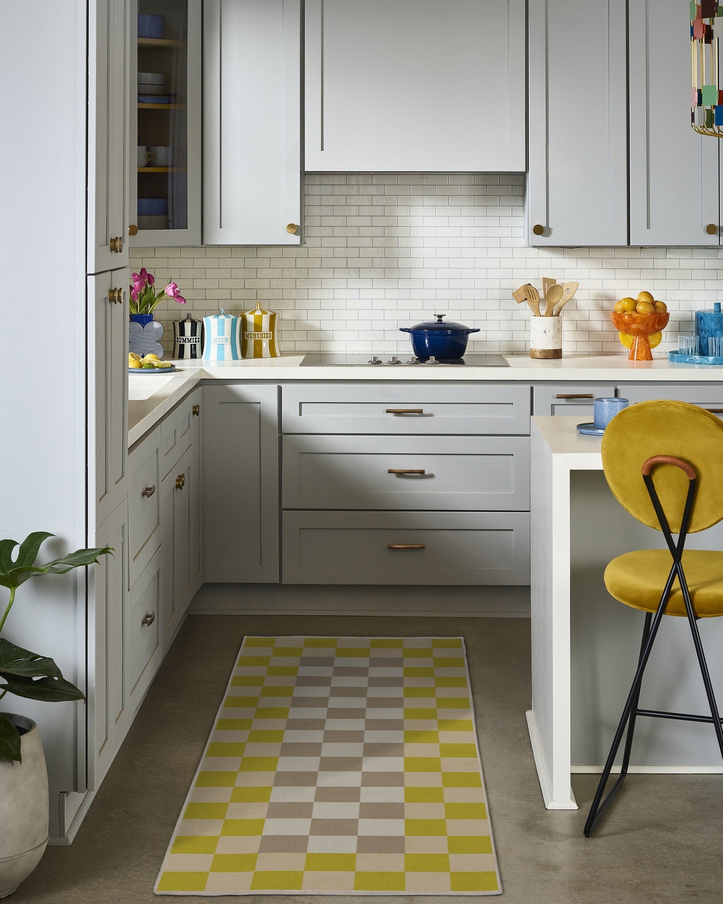 Jonathan Adler Checker Border Chartreuse Tufted Rug