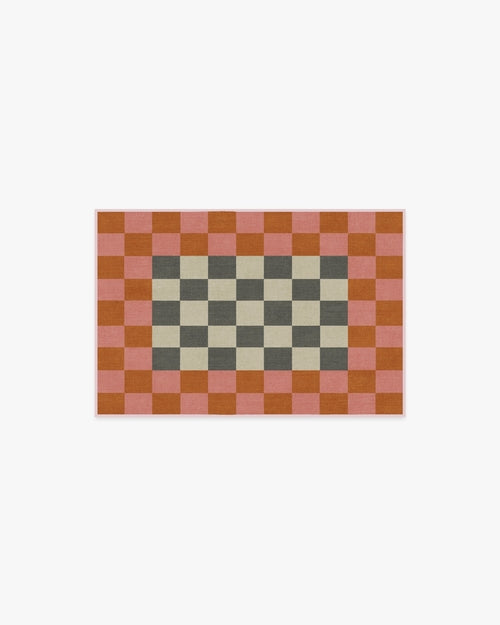 Jonathan Adler Checker Border Pink & Orange Tufted Rug