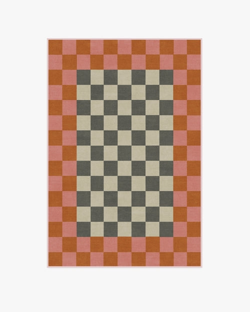 Jonathan Adler Checker Border Pink & Orange Tufted Rug