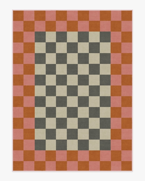 Jonathan Adler Checker Border Pink & Orange Tufted Rug