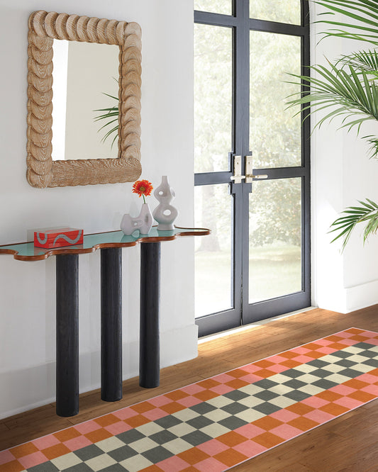 Jonathan Adler Checker Border Pink & Orange Tufted Rug