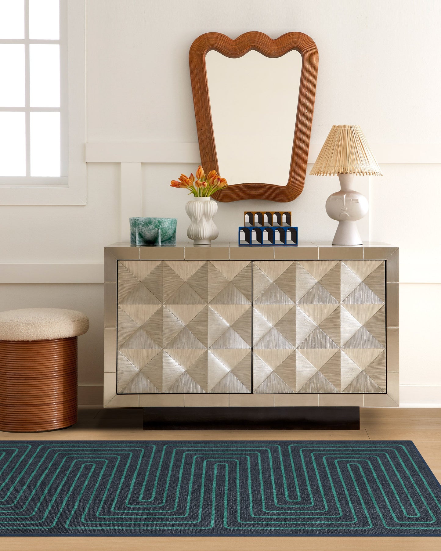 Jonathan Adler Labyrinth Navy & Teal Tufted Rug