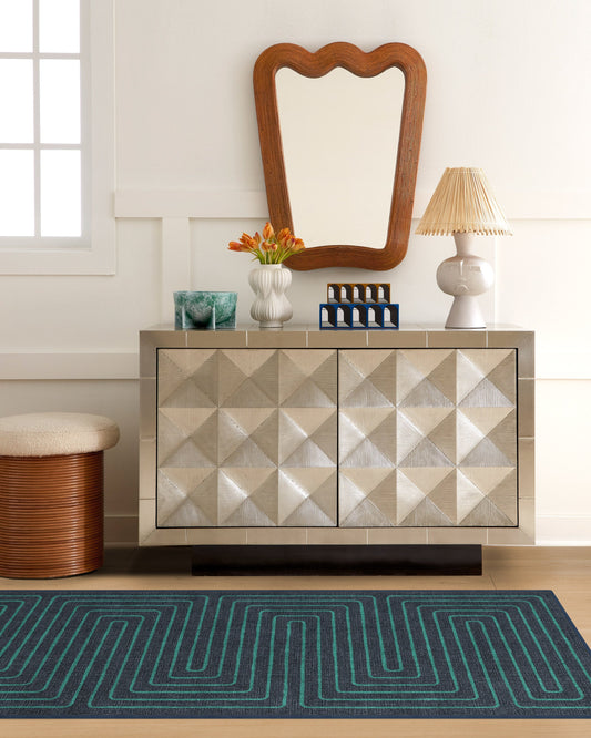 Jonathan Adler Labyrinth Navy & Teal Tufted Rug
