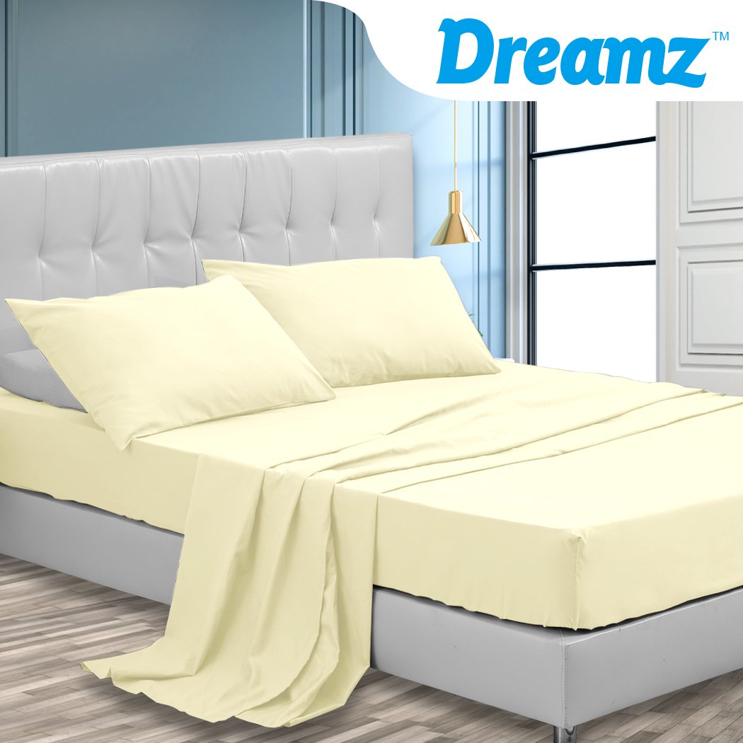 DreamZ Queen / King / Super King 4 Piece Bed Sheet Set Flat Fitted