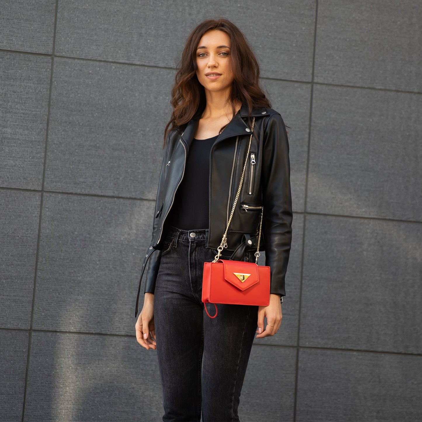 SUSU Mini Crossbody Bag Small Leather Red Purse Wristlet Women's