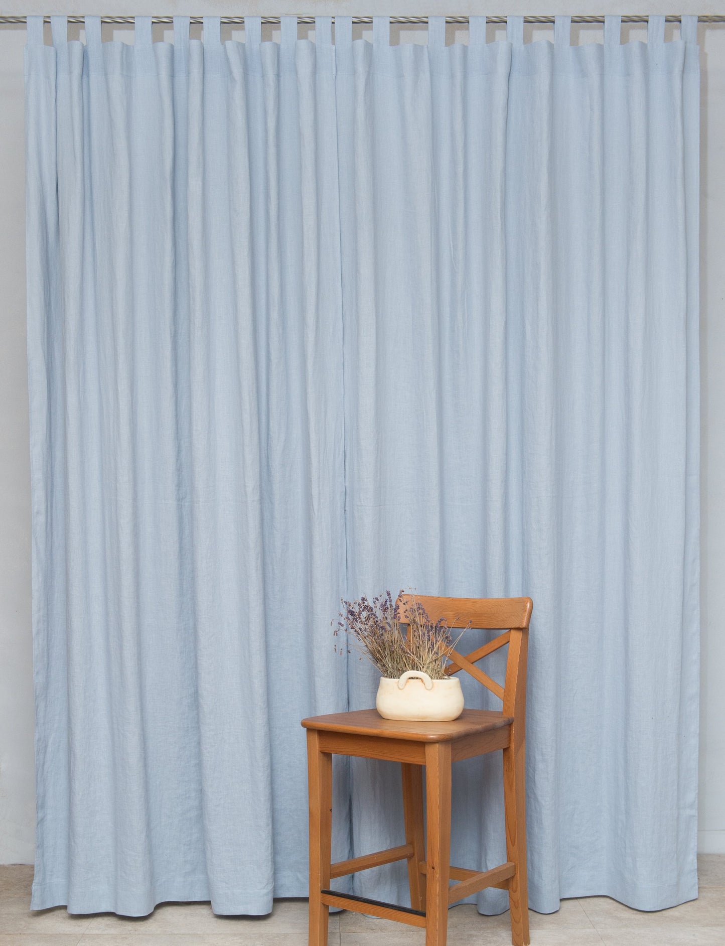 Ice Blue linen curtain with tabs