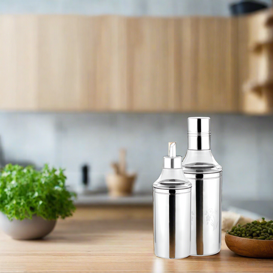 Stainless Steel Oil & Vinegar Dispenser with See through Glass Set of