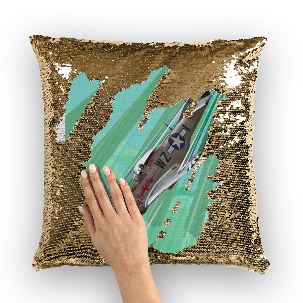P-51 Mustang Pop Art Sequin Cushion Cover