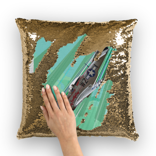 P-51 Mustang Pop Art Sequin Cushion Cover