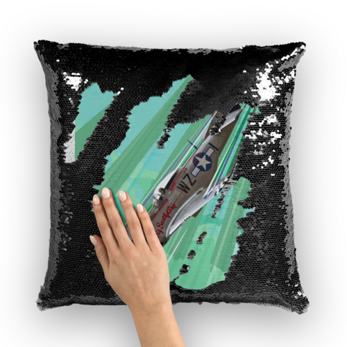 P-51 Mustang Pop Art Sequin Cushion Cover