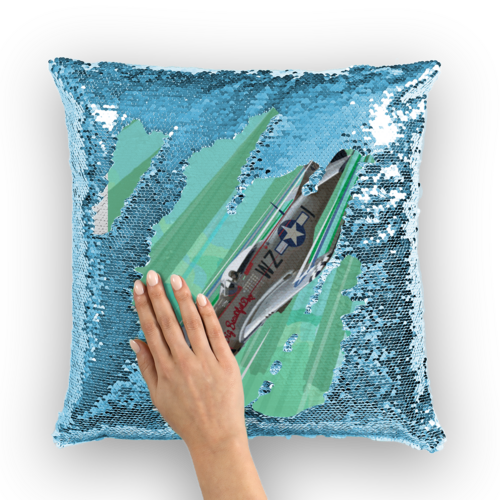 P-51 Mustang Pop Art Sequin Cushion Cover