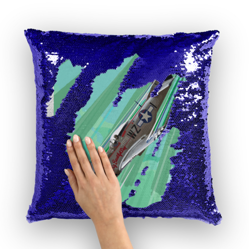 P-51 Mustang Pop Art Sequin Cushion Cover