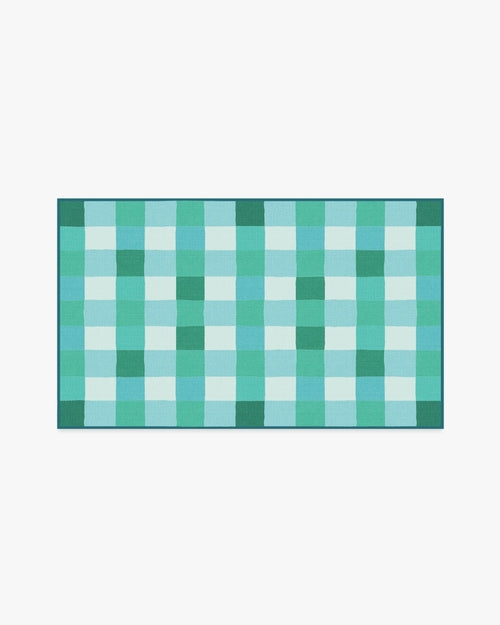 Outdoor Picnic Plaid Rug in PANTONE™ Neptune Green