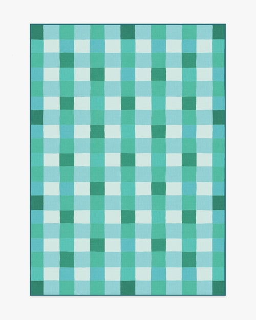 Outdoor Picnic Plaid Rug in PANTONE™ Neptune Green