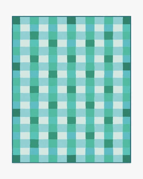 Outdoor Picnic Plaid Rug in PANTONE™ Neptune Green