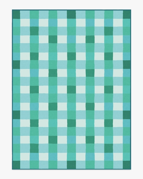 Outdoor Picnic Plaid Rug in PANTONE™ Neptune Green