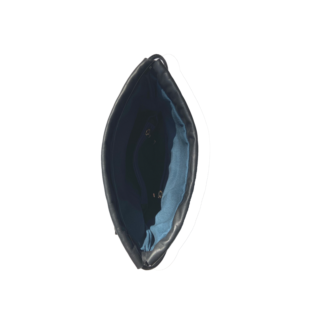 SUSU Leather Bucket Bag Black Purse Snakeskin Drawstring Design Medium