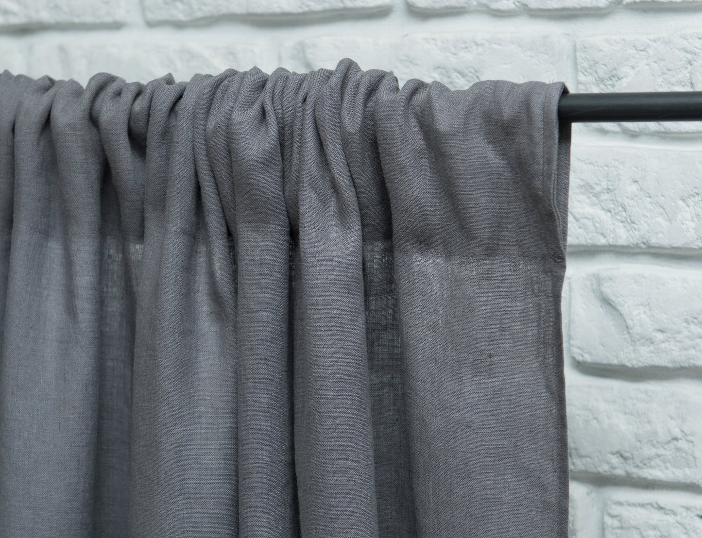 Light Grey linen curtain with ruffles, rod pocket