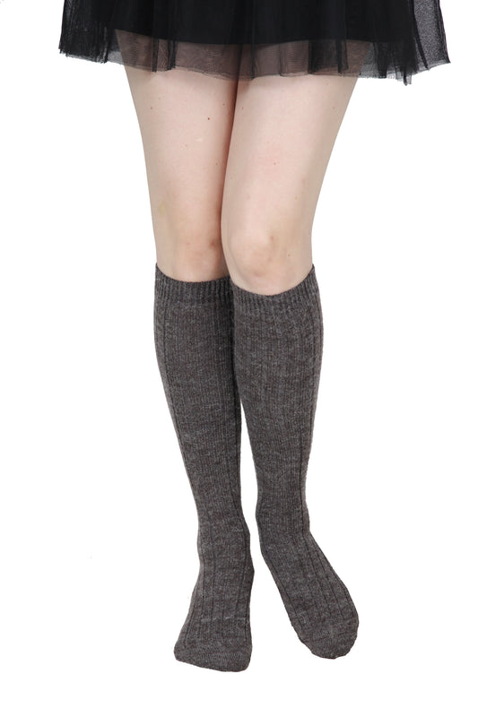 Alpaca wool brown knee highs