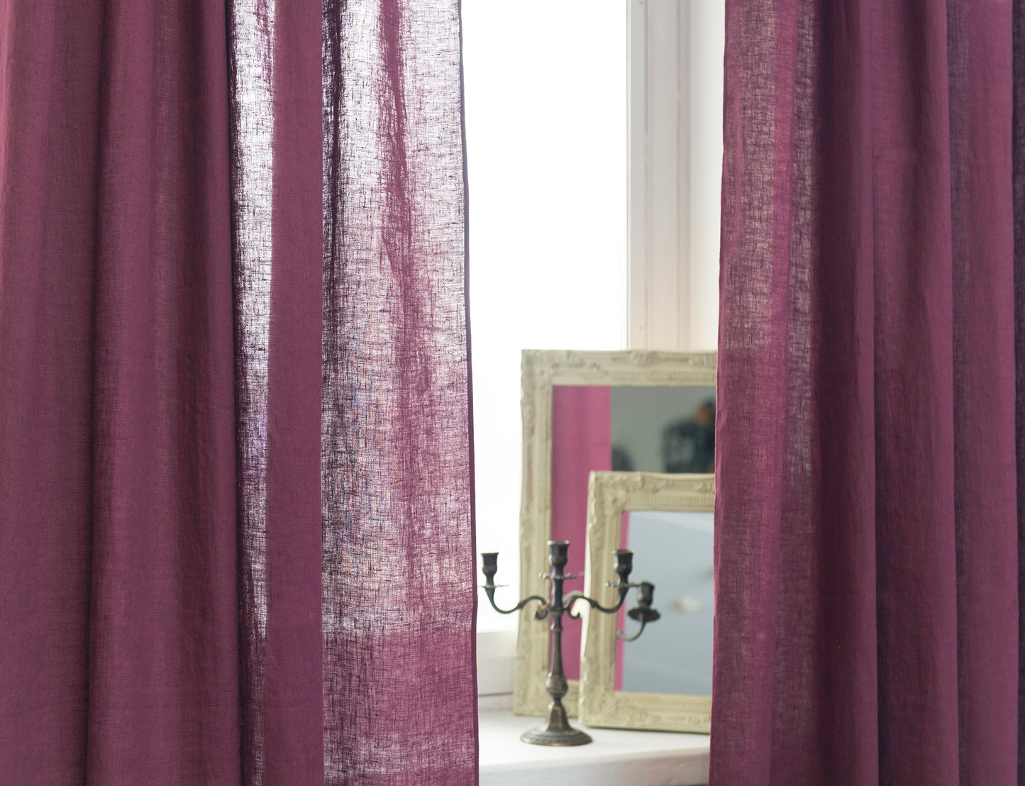Dark Plum linen curtain with tabs