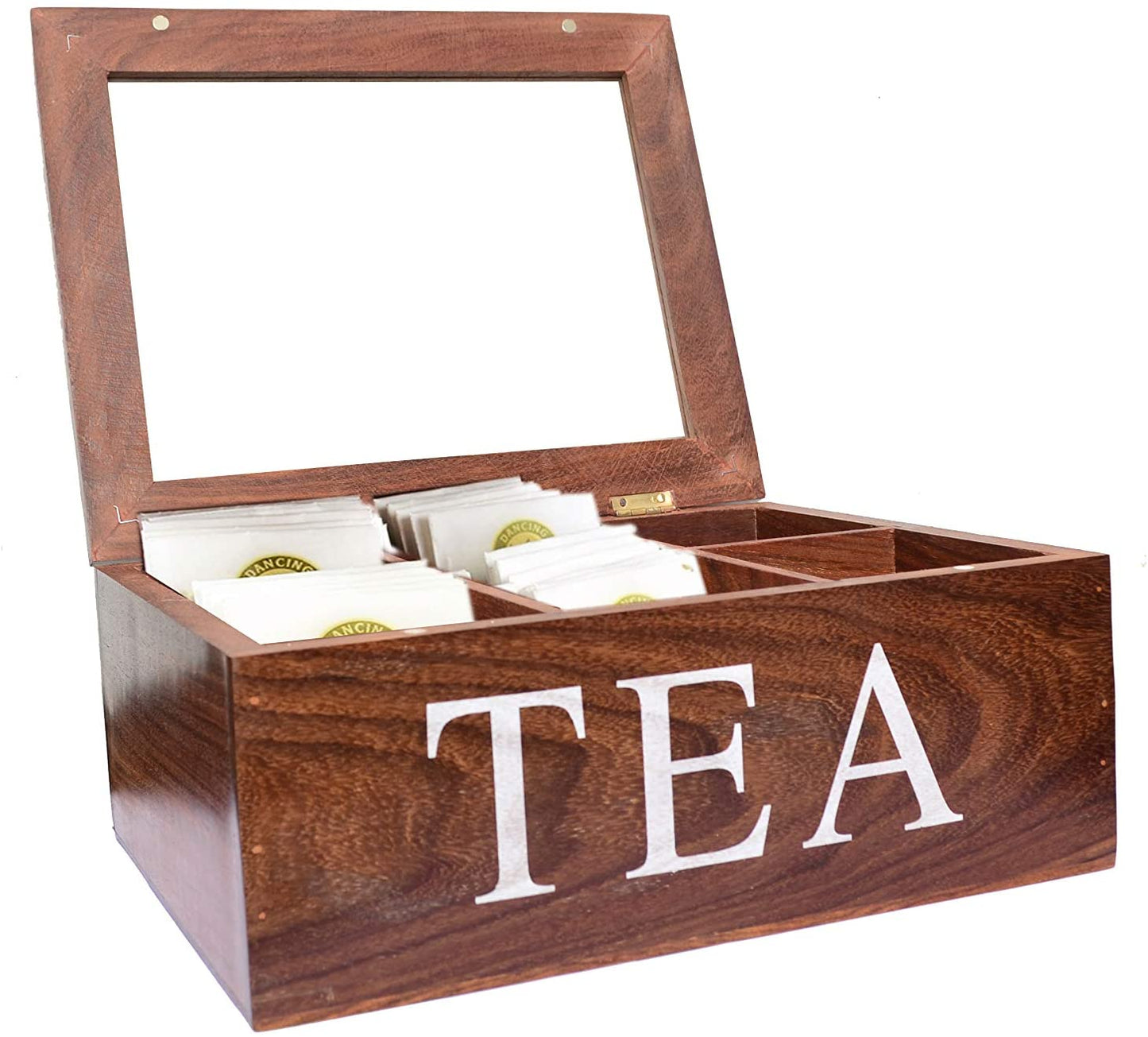 Wooden Tea Storage Chest Box with 6 Compartments and Transparent