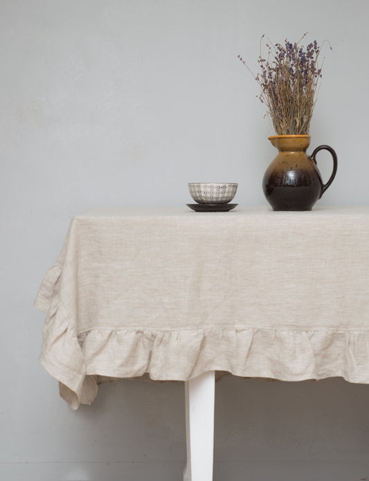 Natural Light  linen tablecloth with ruffles
